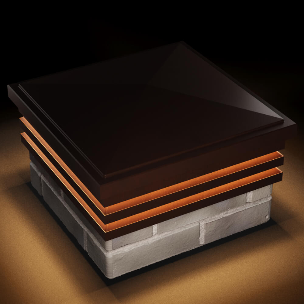 Колпак Zking Бона ХайТек Коричневый на столб 1.5х1.5 кирпича (385х385мм) с подсветкой в Курске фото