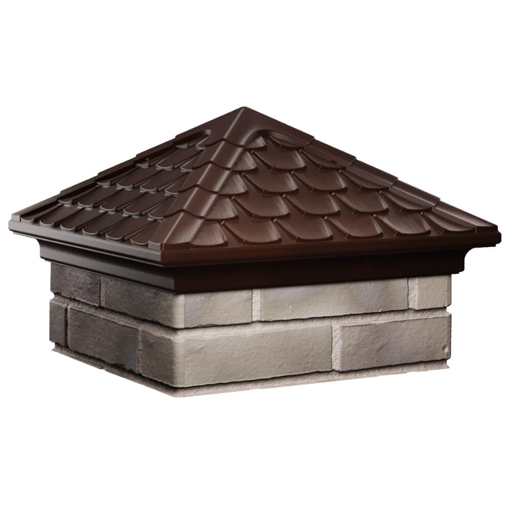 Колпак Zking Эльбрус Коричневый на столб 1.5х1.5 кирпича (385х385мм) в Курске фото